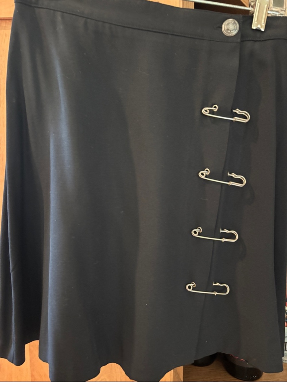 The Limited Black Asymmetrical Skirt with Silver Hardware